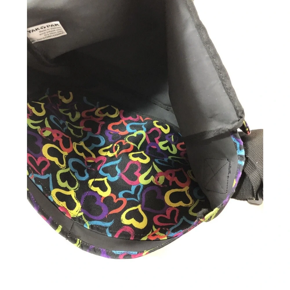 Yak Pak Black Brights Hearts Messenger Bag Bookbag Travel Shoulder Strap Bag